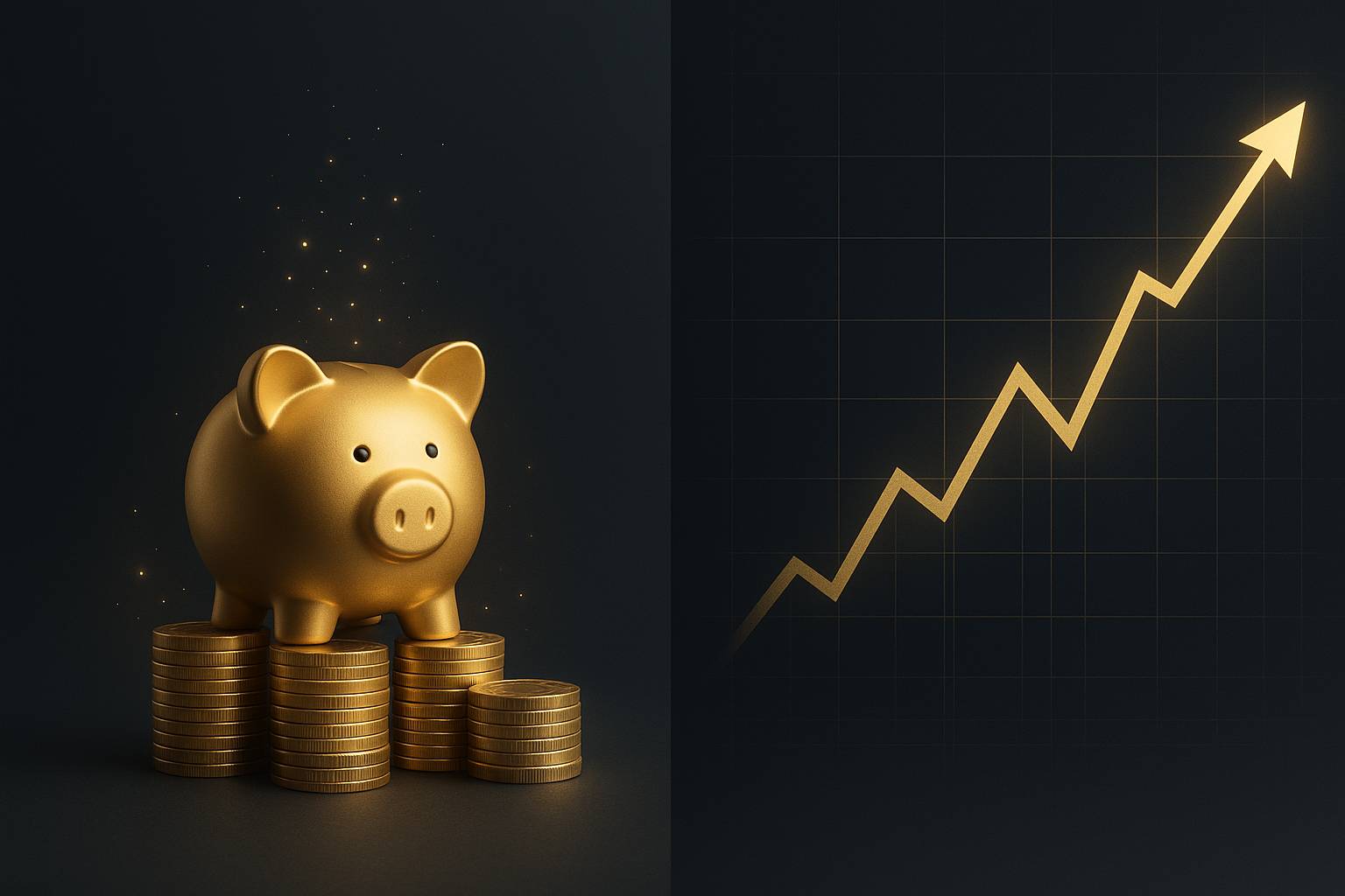 قلک و نمودار صعودی در دو سوی تصویر؛ مقایسه پسانداز و سرمایهگذاری
