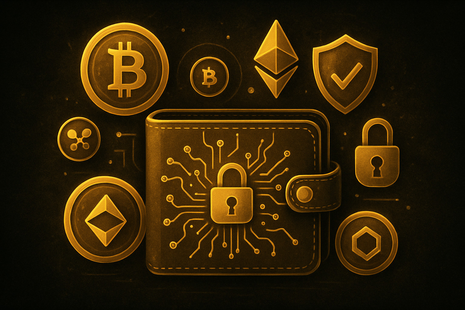 کیف پول رمزارز با قفل و سپر میان نمادهای بیت‌کوین و اتریوم؛ امنیت ارز دیجیتال