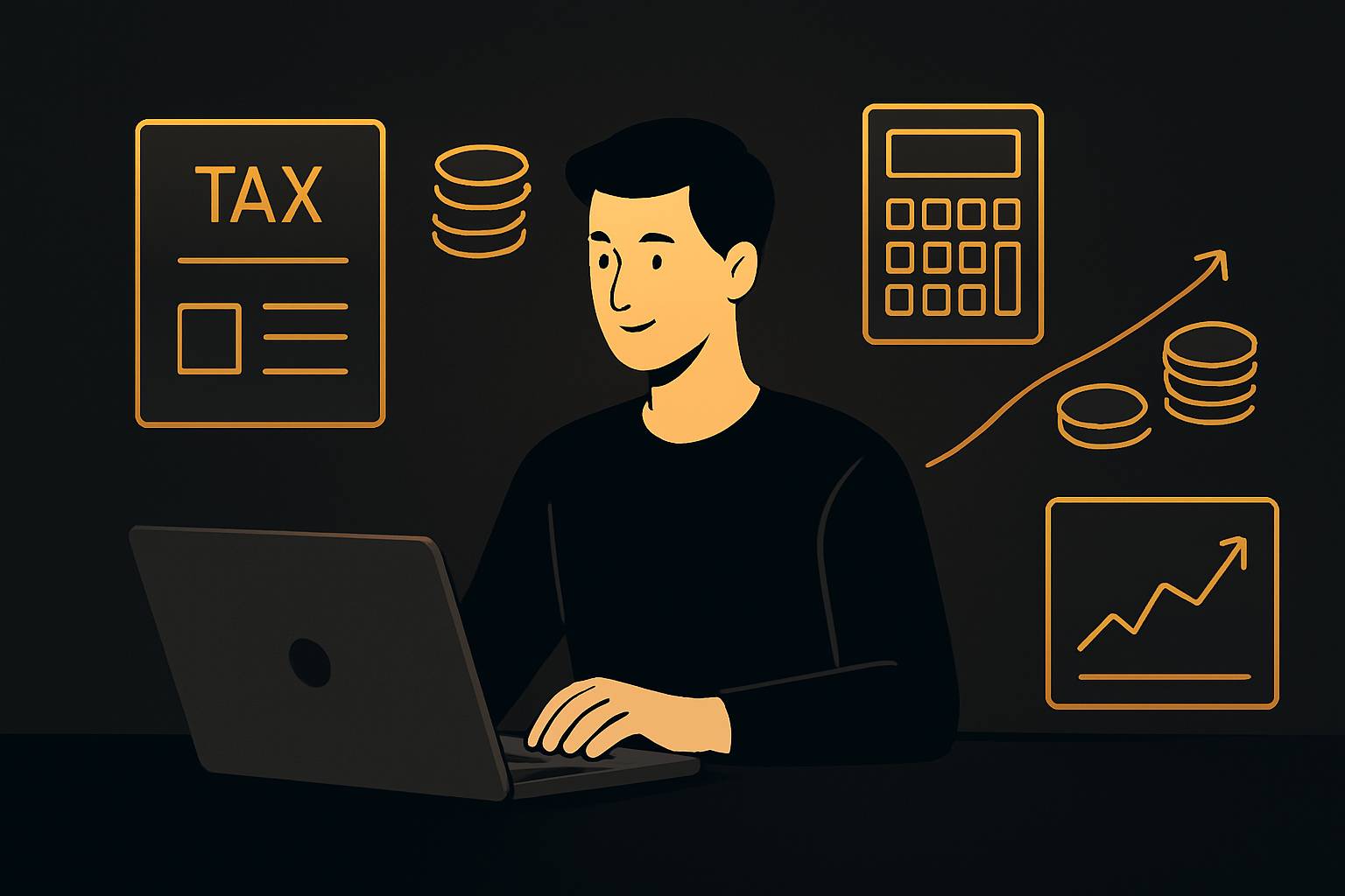 پرونده مالیاتی فریلنسر کنار فاکتور، تقویم و لپتاپ