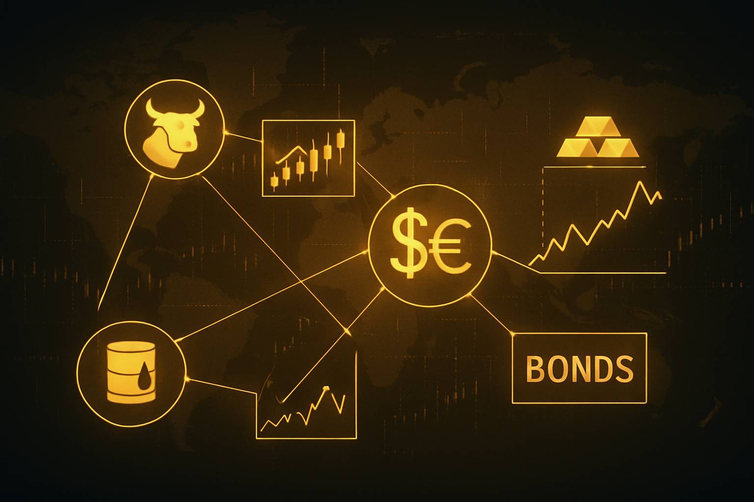 داشبورد ارتباط ارز، طلا، نفت، نرخ سود و بورس برای تحلیل بین‌بازاری