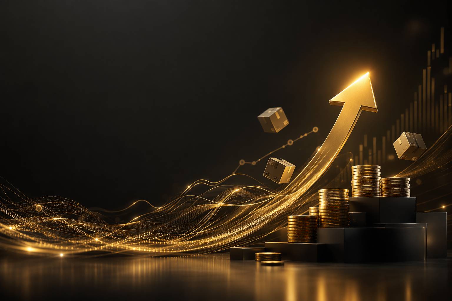 نمودار صعودی و سکهها؛ تصویر مفهومی نوسان قیمت در بازار آتی کالا